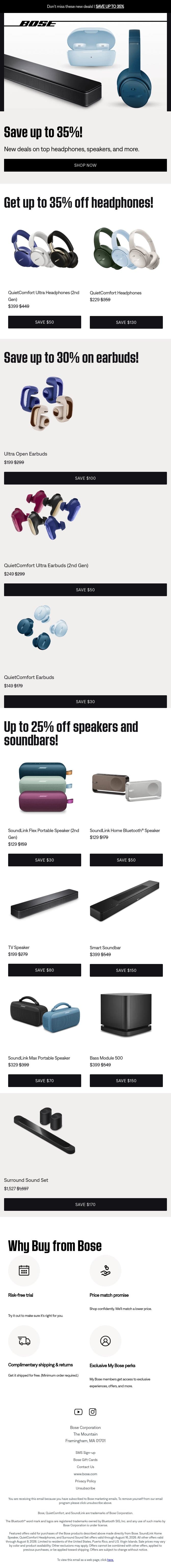 Save up to 35% with new deals! email from Bose screenshot