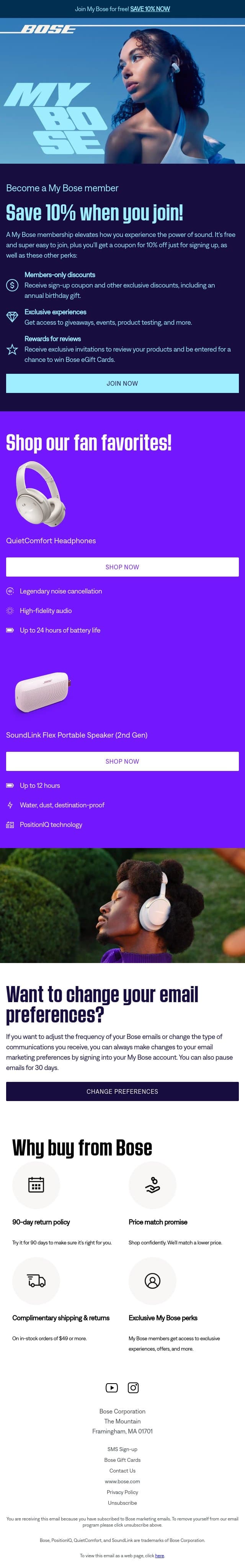 We've missed you! Save 10%! email from Bose screenshot
