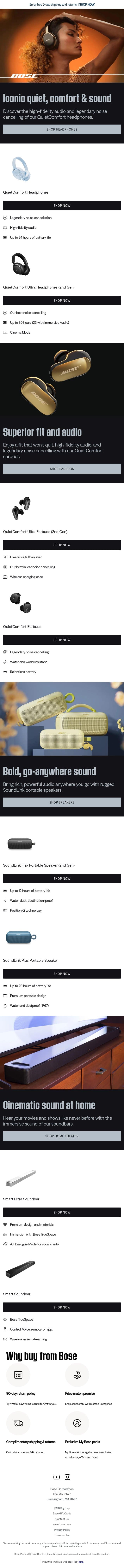 Check out our most-loved headphones, earbuds, and speakers. email from Bose screenshot