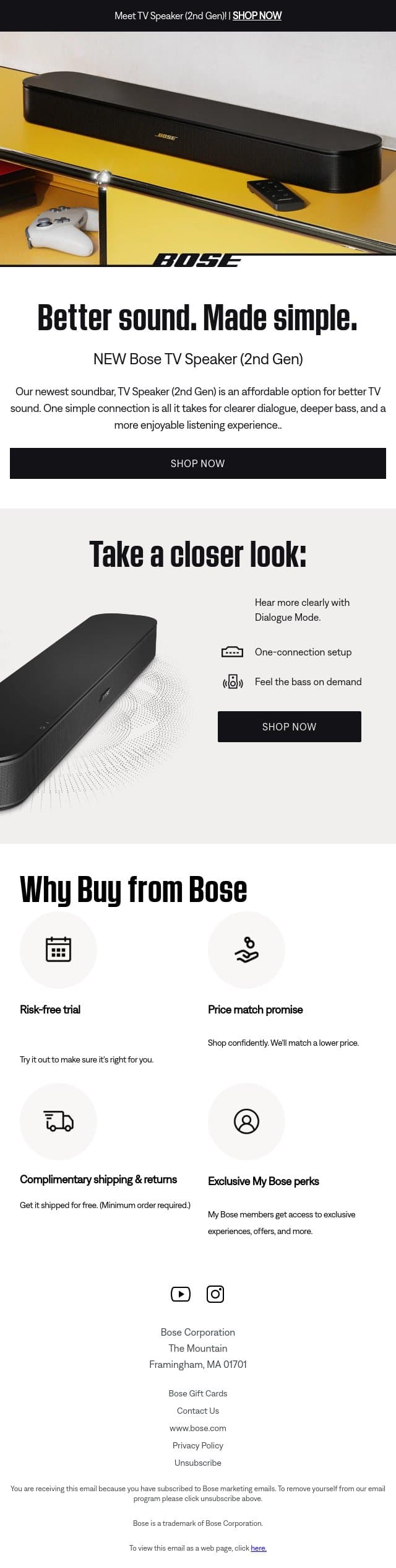 Get better sound from your TV! email from Bose screenshot
