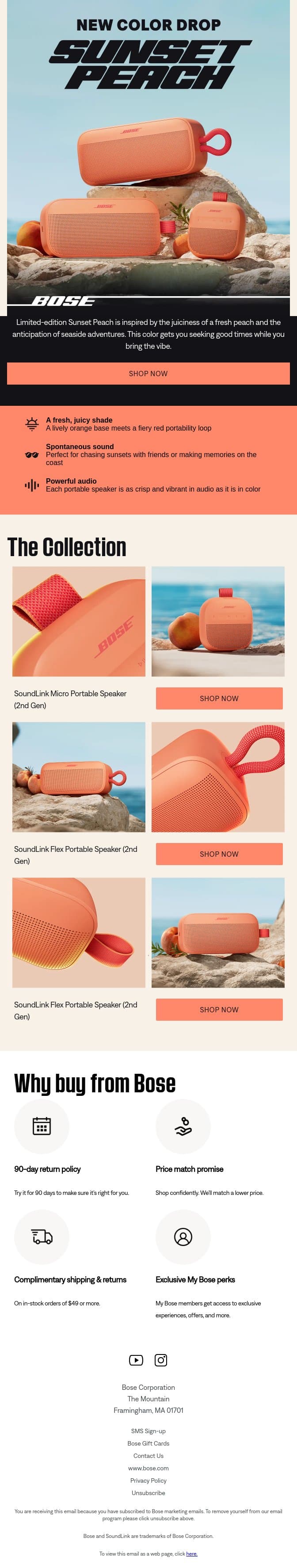 NEW COLOR DROP: Sunset Peach is here! email from Bose screenshot