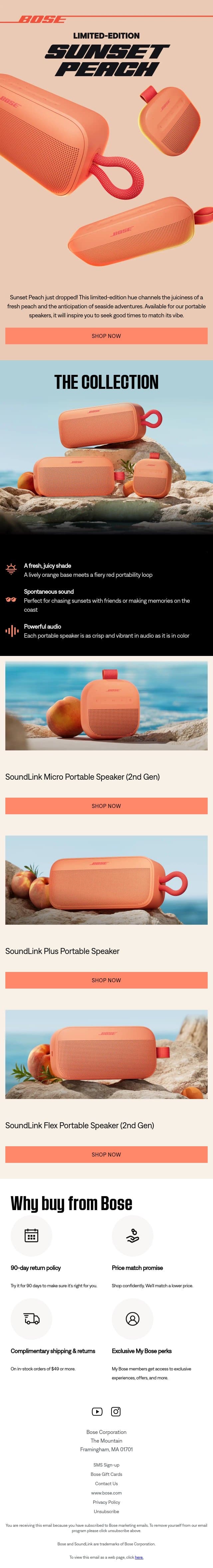 NEW limited-edition Sunset Peach is here! email from Bose screenshot