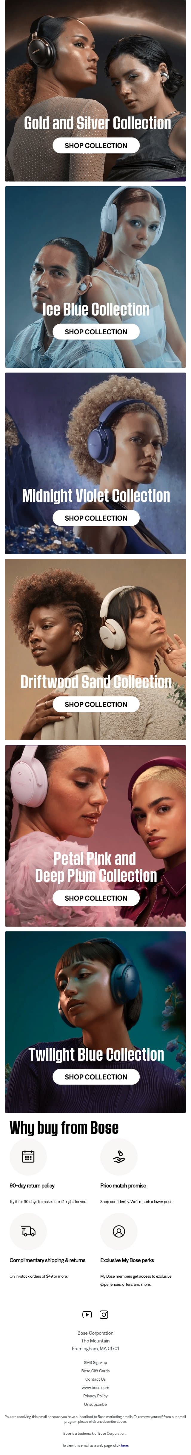 Shop our color collections to find your hue! email from Bose screenshot