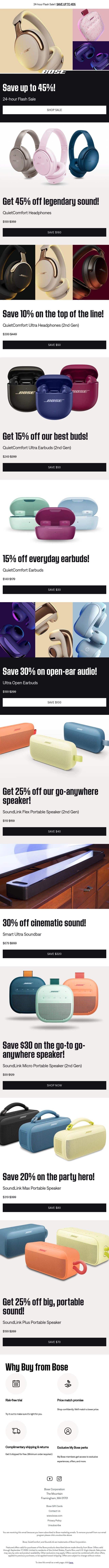 Save up to 45% for 24 hours only! email from Bose screenshot