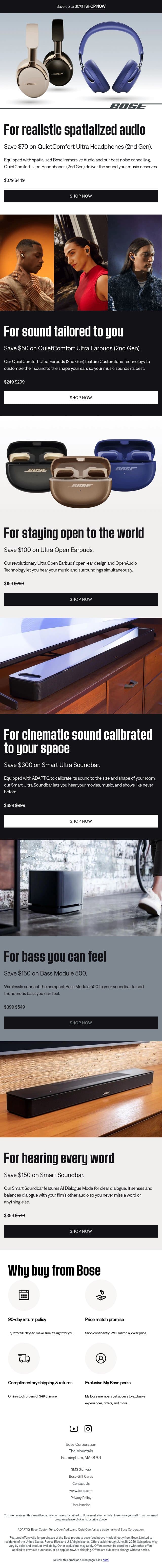 Up to 30% off top picks for you! email from Bose screenshot