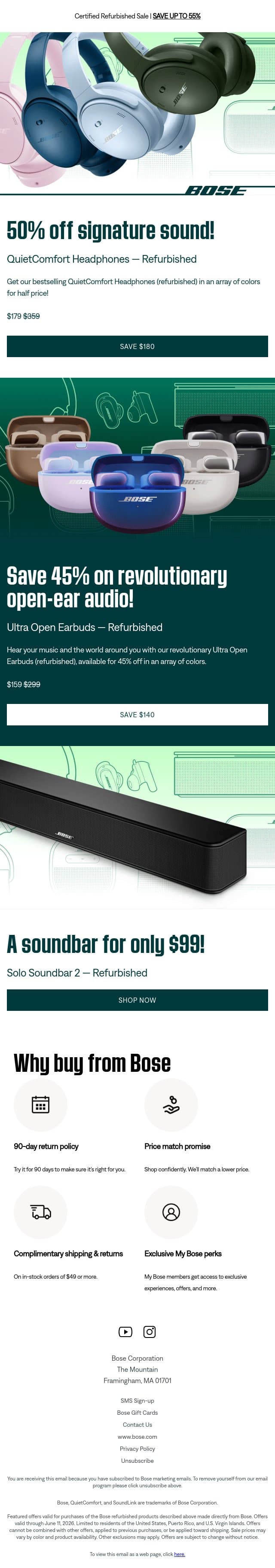 It’s on! Save up to 55%! email from Bose screenshot