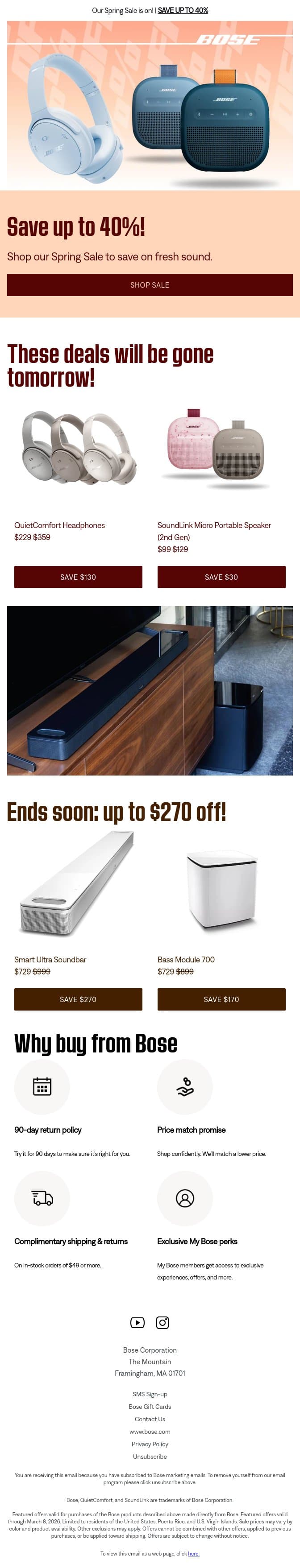 Save up to 40% during our Spring Sale! email from Bose screenshot