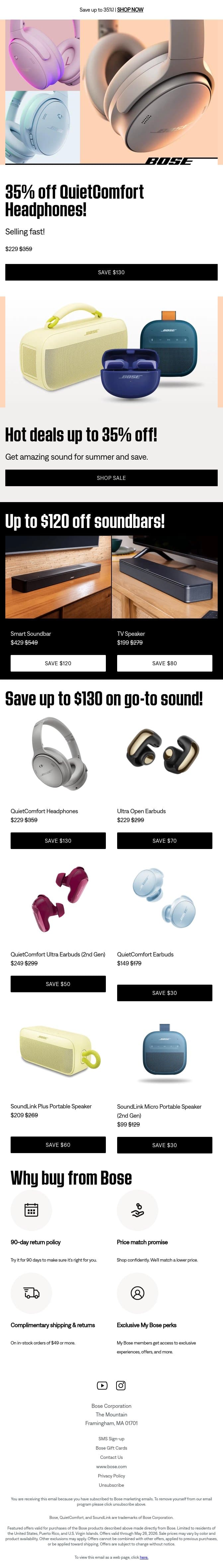 35% off QuietComfort Headphones! Selling fast! email from Bose screenshot