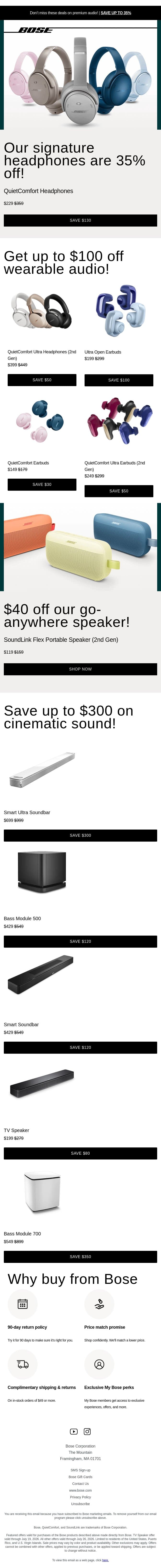 PRICE DROP: $130 off QuietComfort Headphones! email from Bose screenshot