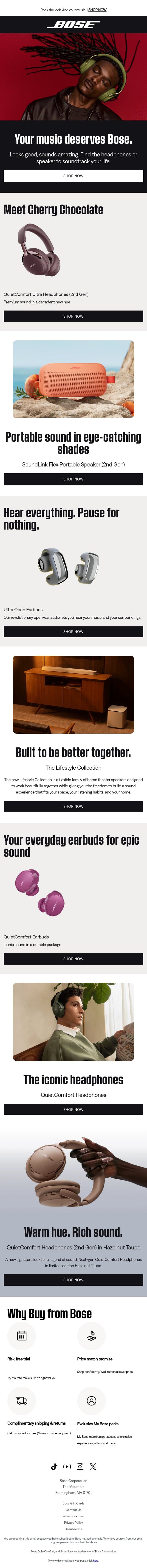 Find the sound you love in fresh new colors. email from Bose screenshot