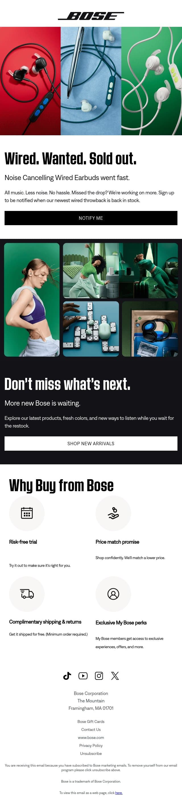 SOLD OUT: Noise Cancelling Wired Earbuds email from Bose screenshot