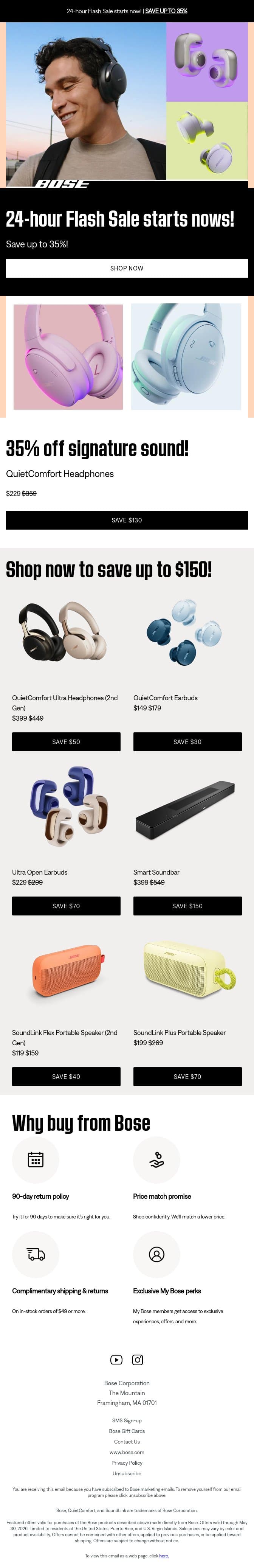 24 hours only! Save up to 35%! email from Bose screenshot