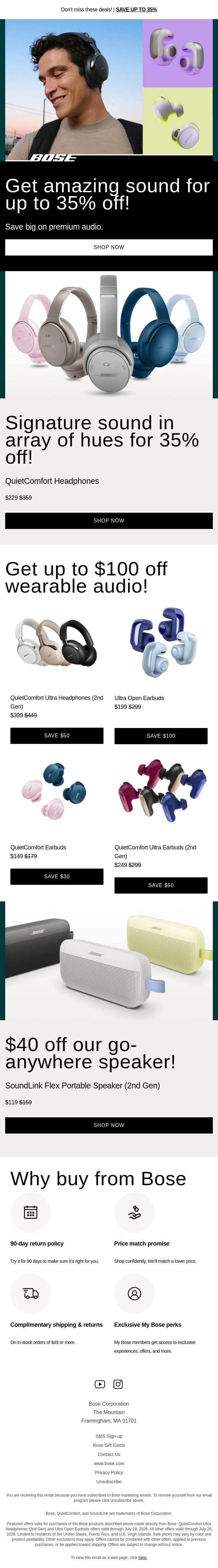 Get up to 35% off bestsellers! email from Bose screenshot