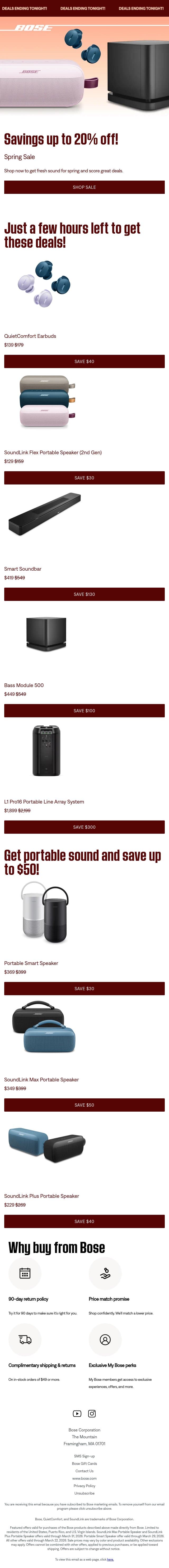 Save up to 20% on fresh sound for spring. email from Bose screenshot