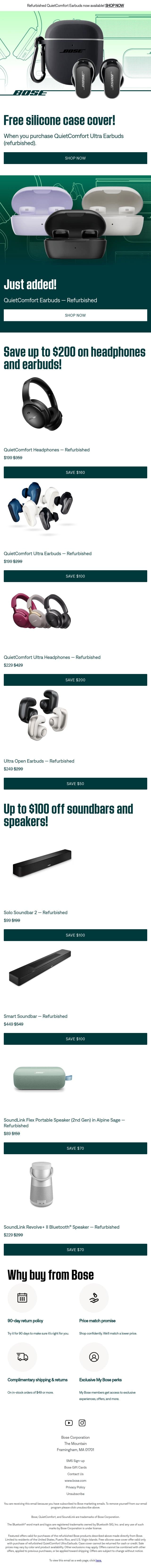 Refurbished QuietComfort Earbuds now available! email from Bose screenshot