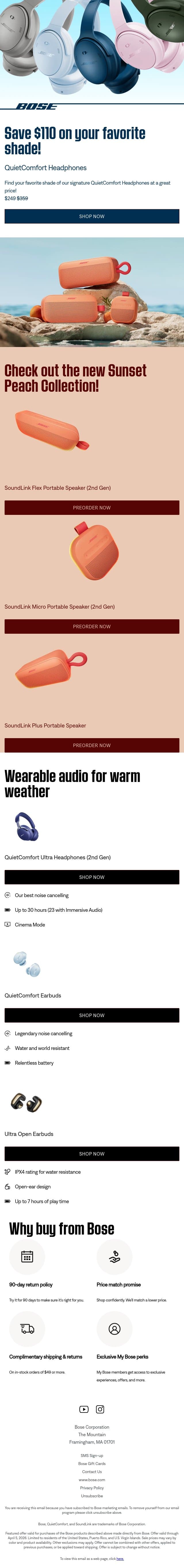 Save $110 on QuietComfort Headphones! email from Bose screenshot