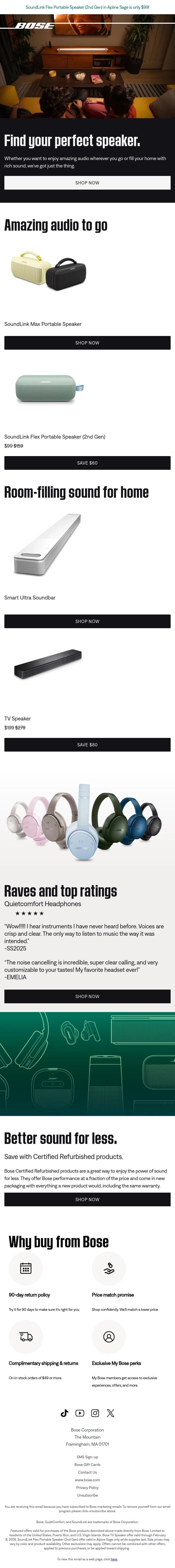 Find your perfect speaker or soundbar! email from Bose screenshot