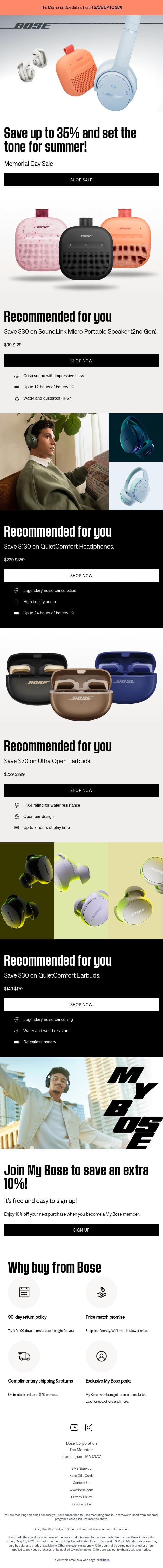 Save up to 35% on amazing sound for summer! email from Bose screenshot