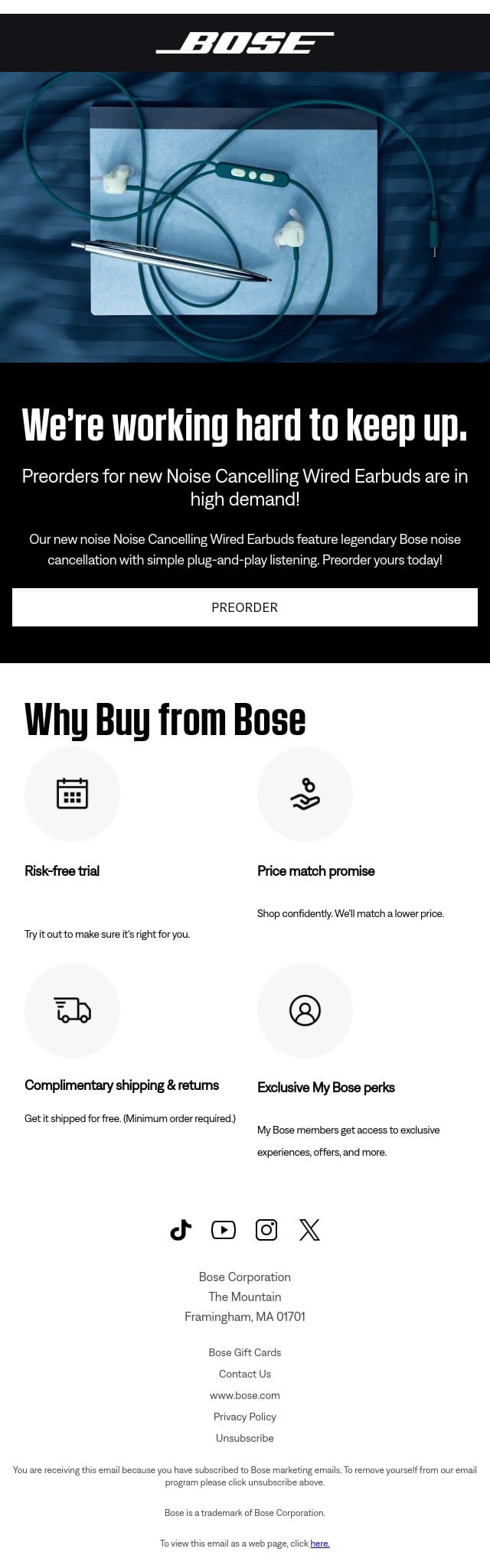 New sound in high demand — preorders are topping the charts! email from Bose screenshot