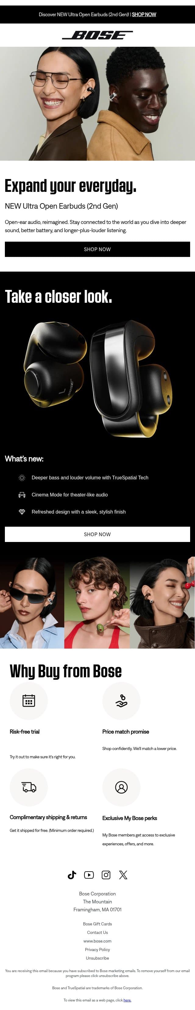 Say “hello” to new Ultra Open Earbuds (2nd Gen)! email from Bose screenshot
