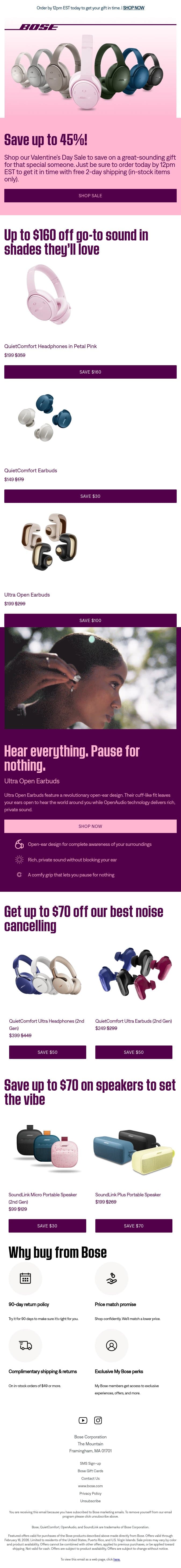 Get up to 45% off your Valentine's Day gift! email from Bose screenshot