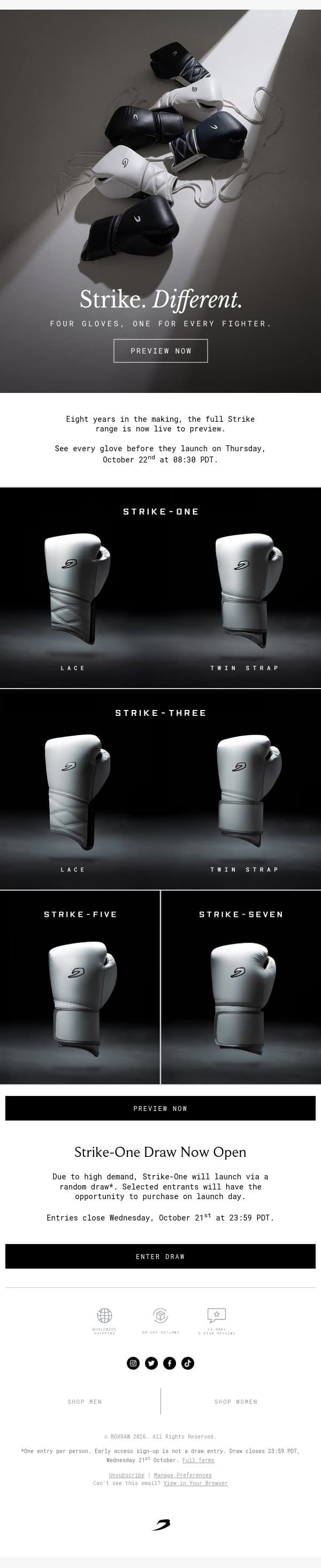 Preview: Strike Glove Range email from BOXRAW screenshot