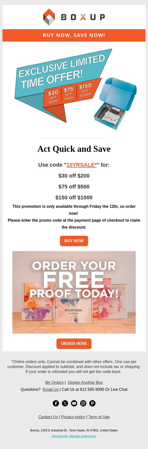 Our 10th Anniversary Sale Starts Now email from BoxUp screenshot