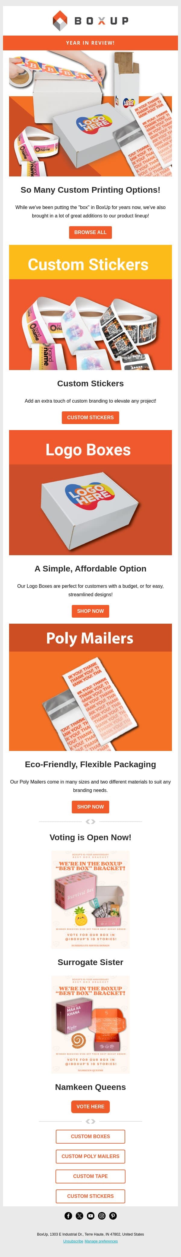 10 Years of Custom Prints! email from BoxUp screenshot