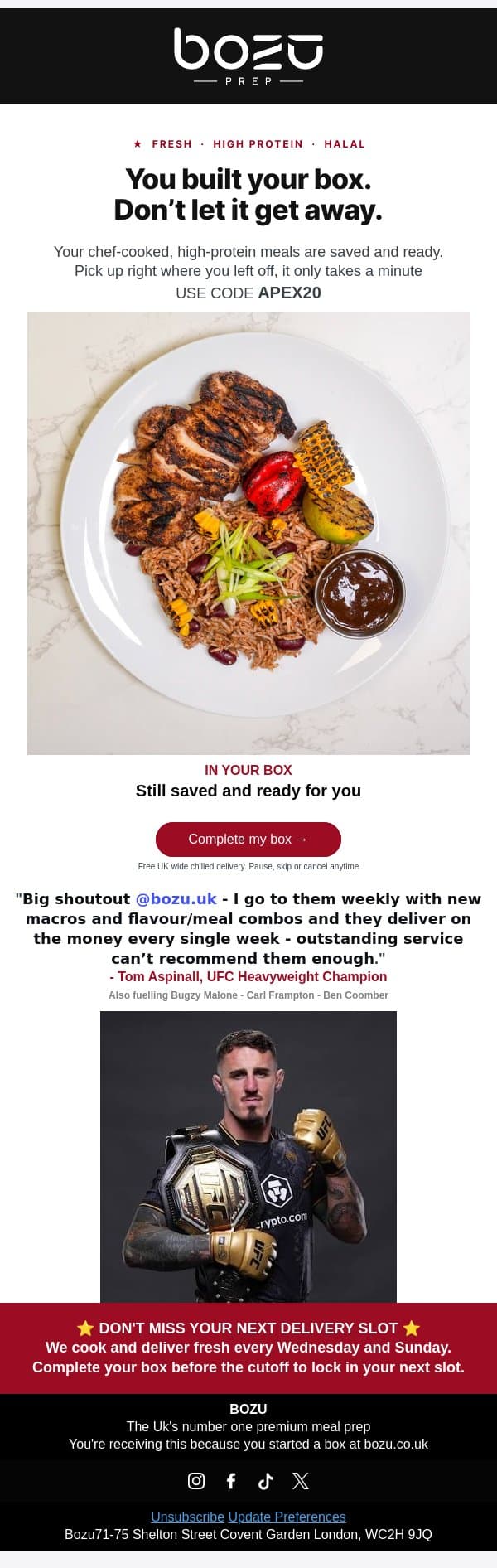 Unlock Your Savings! 20% Off Meals Now! 🎉 email from Bozu screenshot