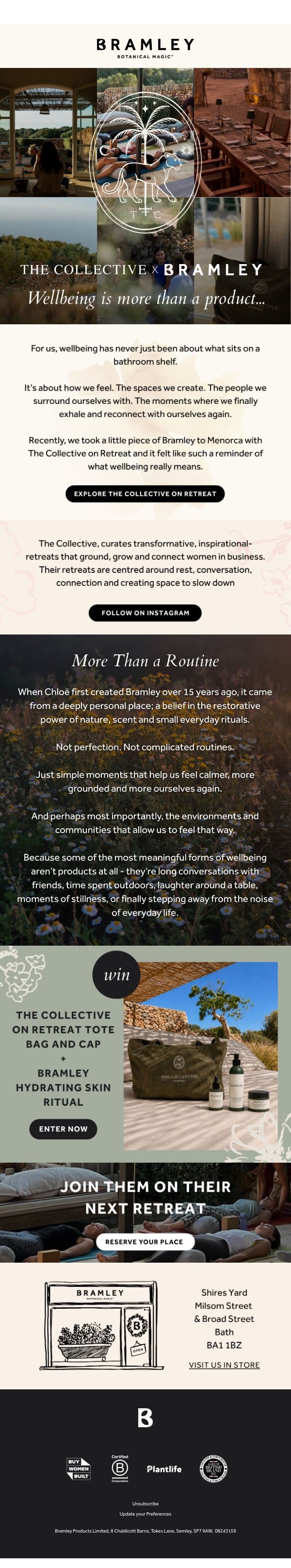 Wellbeing is more than a product 🌸 email from Bramley screenshot