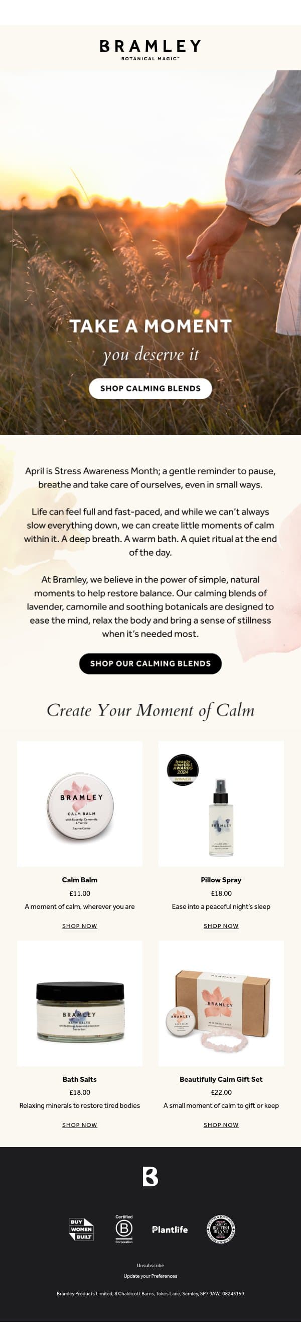 A Moment of Calm πΏ email from Bramley screenshot