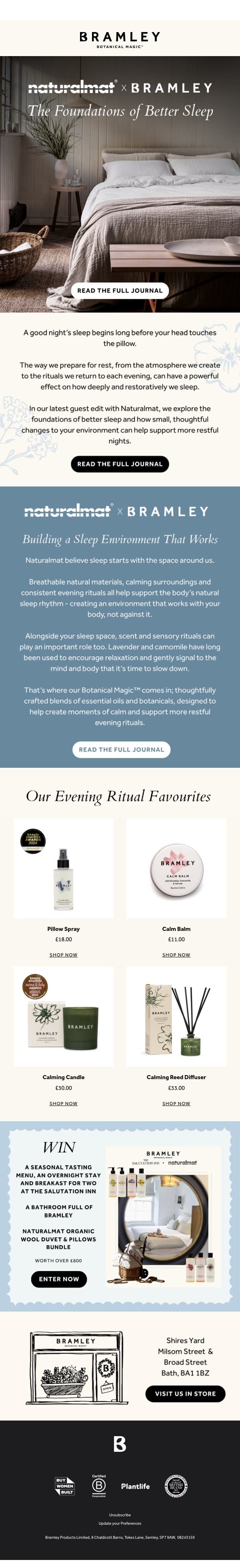 Creating a Better Night's Sleep with Naturalmat 💤 email from Bramley screenshot