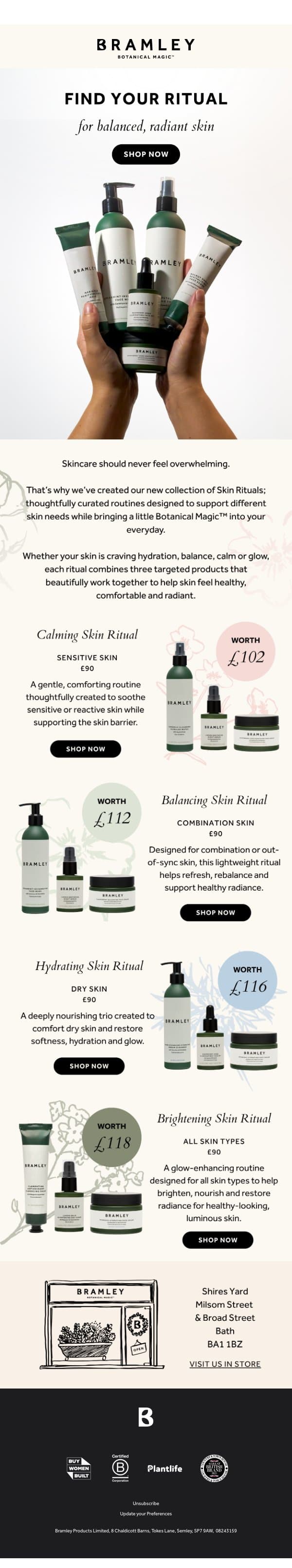 Introducing our NEW Skin Rituals 🌿 email from Bramley screenshot