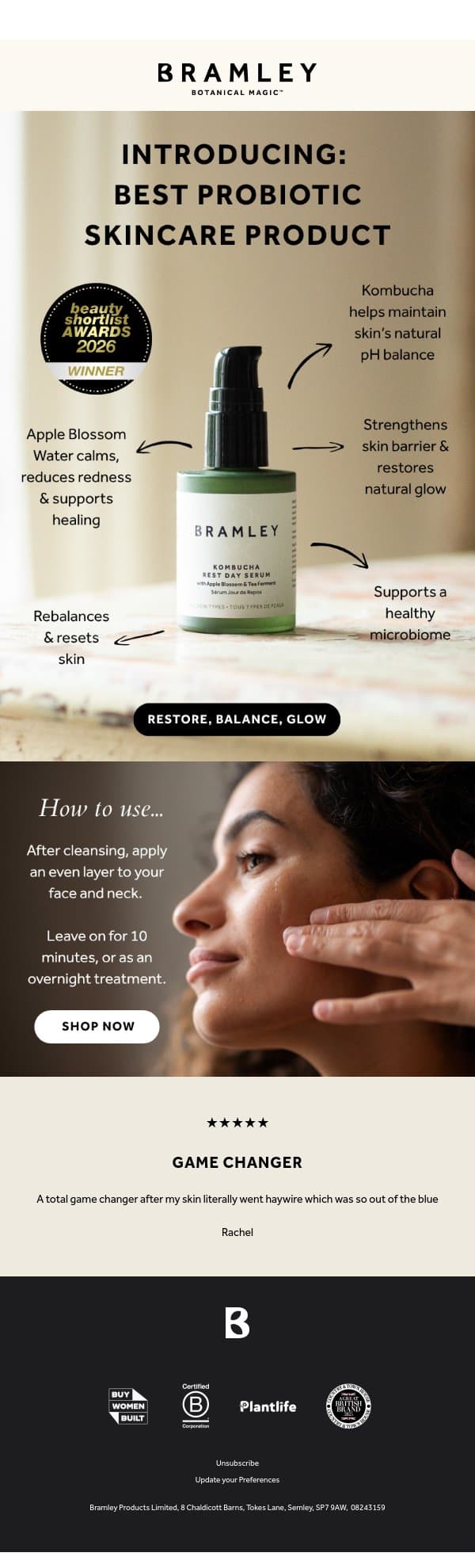 The skin reset you didn’t know you needed email from Bramley screenshot