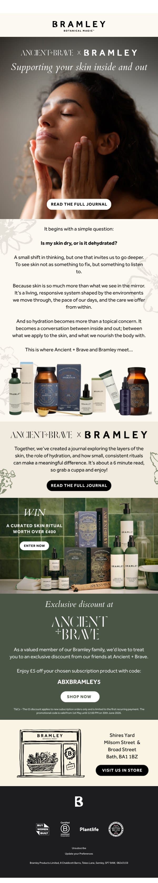 Supporting your skin, inside and out, with Ancient + Brave 🌿 email from Bramley screenshot