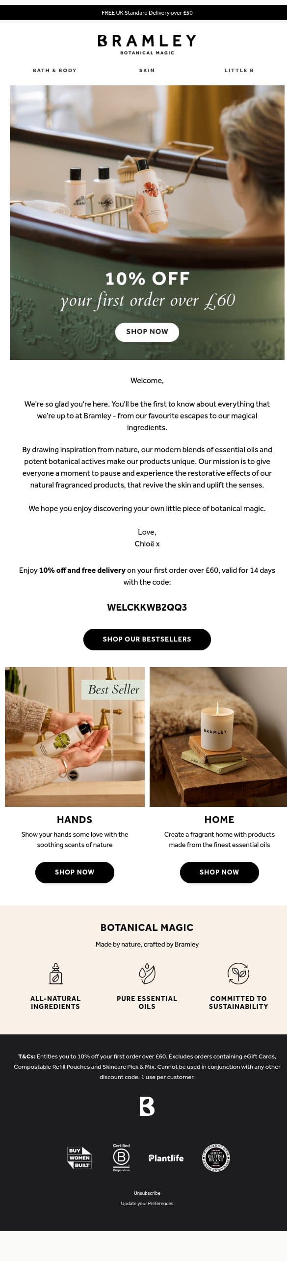 Welcome to Bramley 🌼 email from Bramley screenshot
