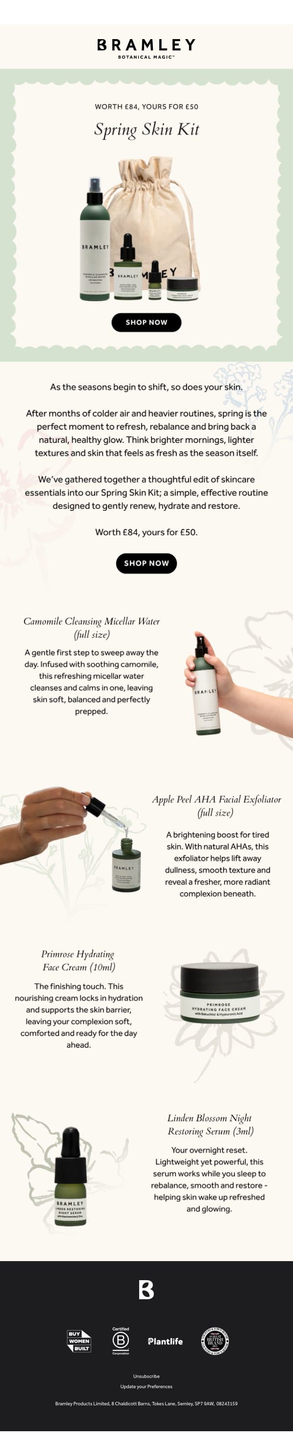 Introducing Our Spring Skin Kit 🌸 email from Bramley screenshot