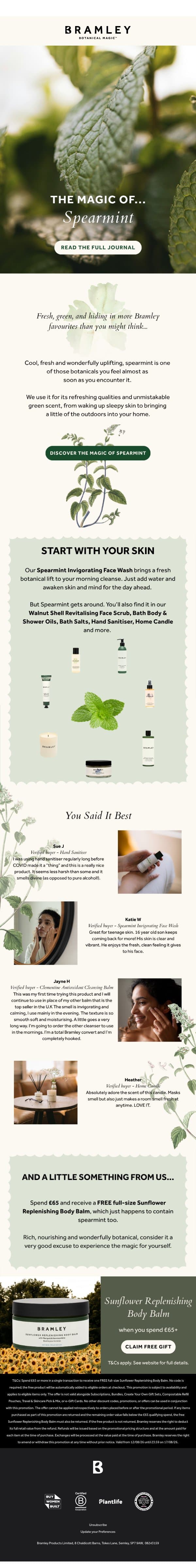 The Magic of... Spearmint🌱 email from Bramley screenshot