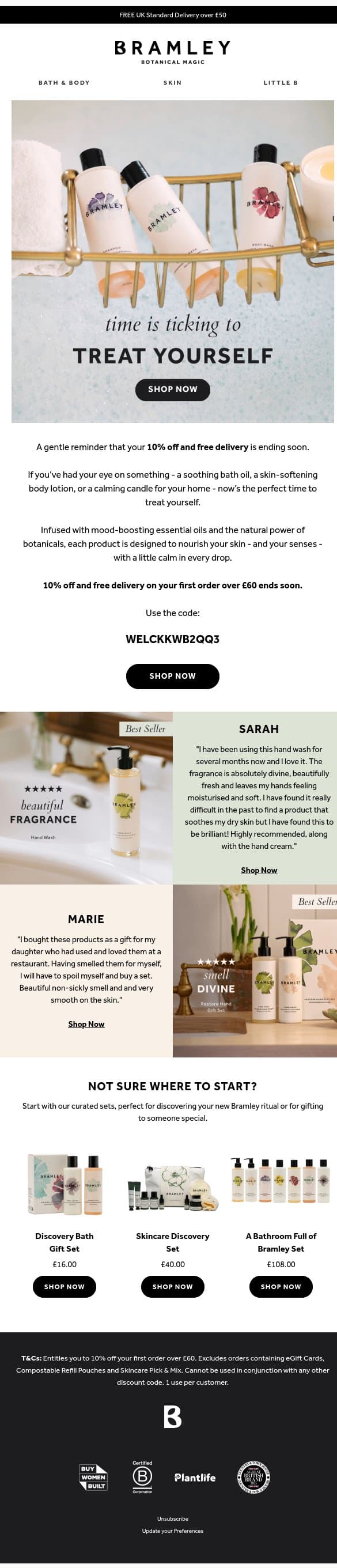 Still thinking it over? Let us treat you 🌸 email from Bramley screenshot