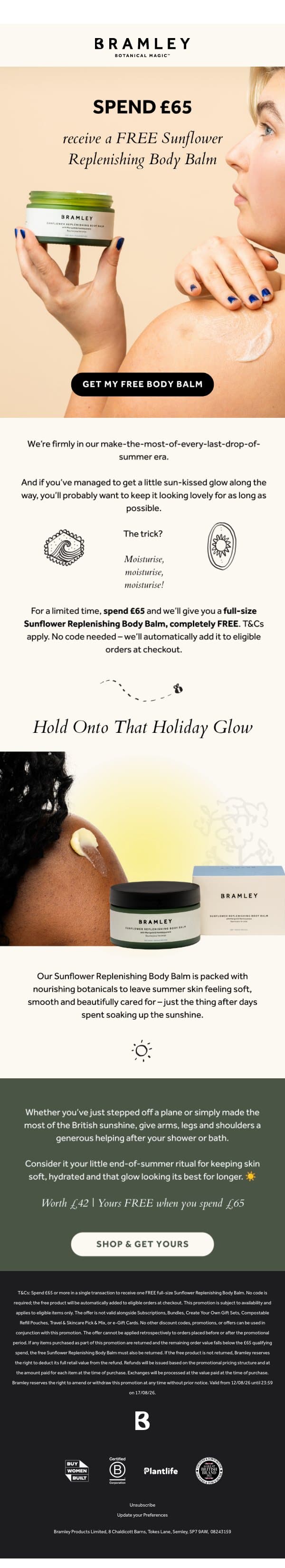 Keep that summer glow going ☀️ email from Bramley screenshot