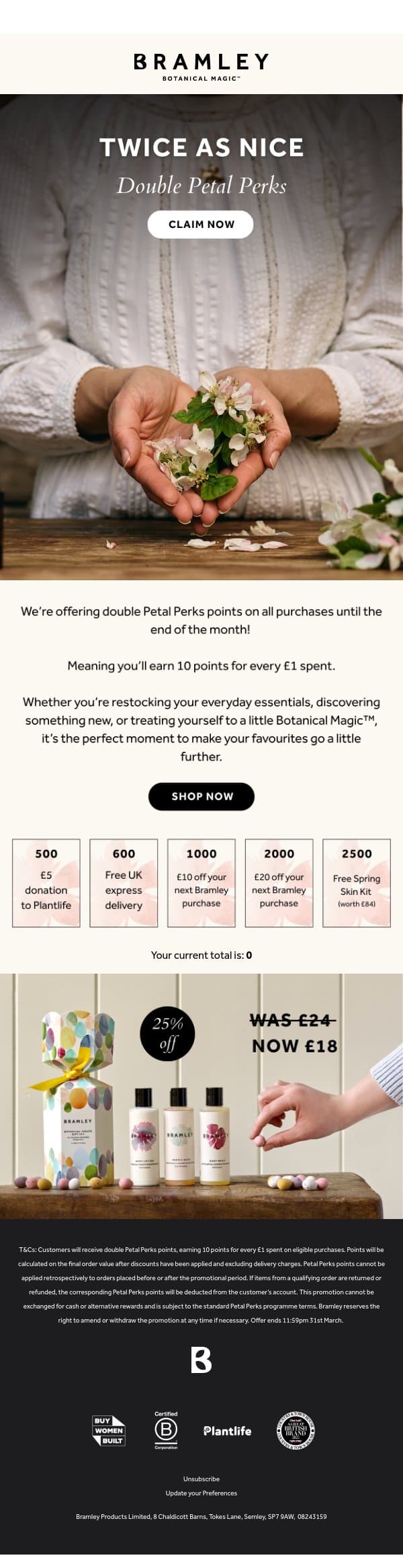 Double Petal Perks Points 🌿 email from Bramley screenshot