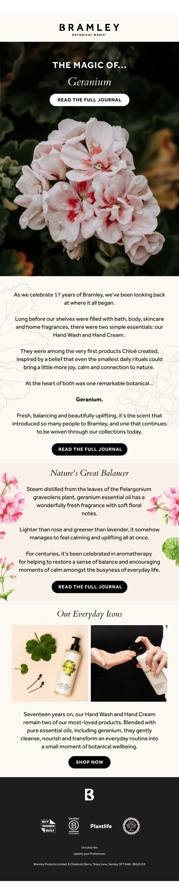 The Magic of... Geranium 🌿 email from Bramley screenshot