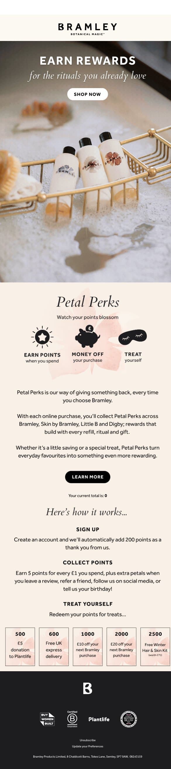 Do you know about our Petal Perks? 🌸 email from Bramley screenshot