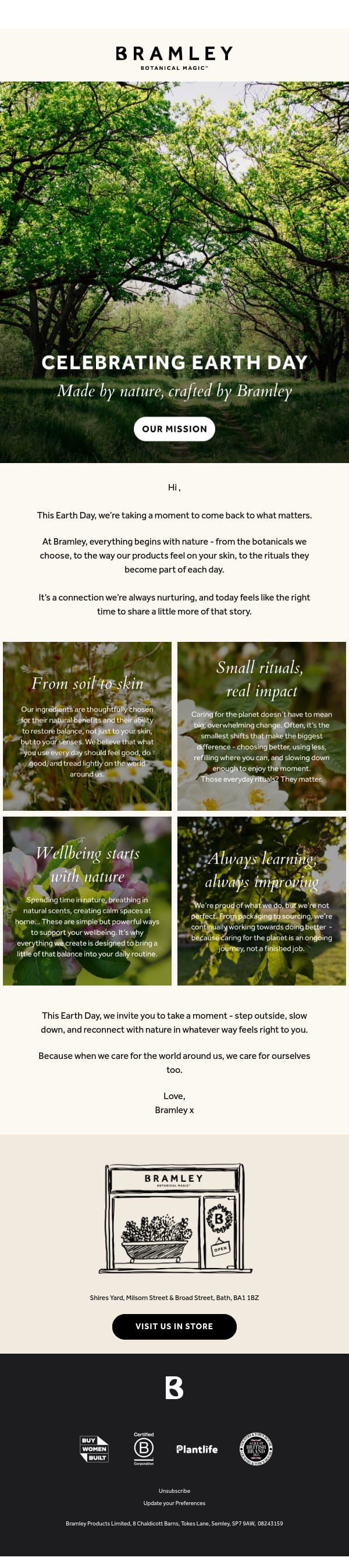Celebrating Earth Day 🌍 email from Bramley screenshot