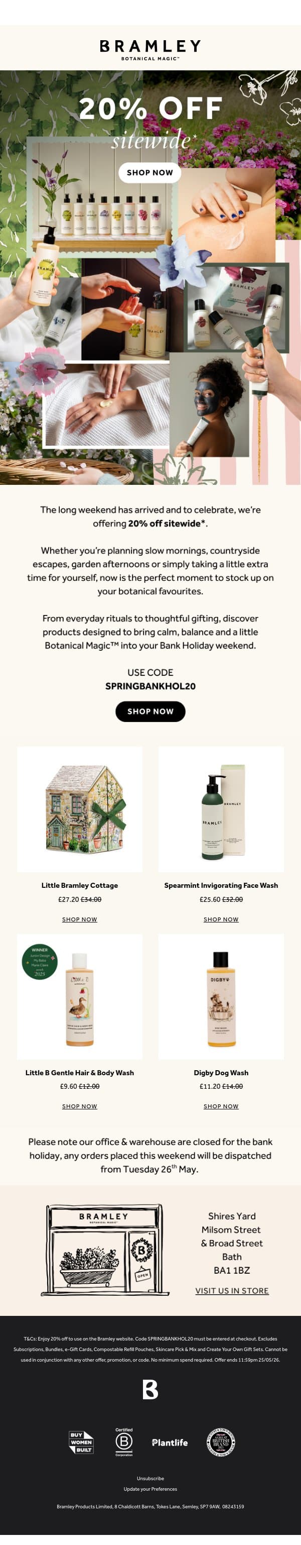 The long weekend is here... email from Bramley screenshot