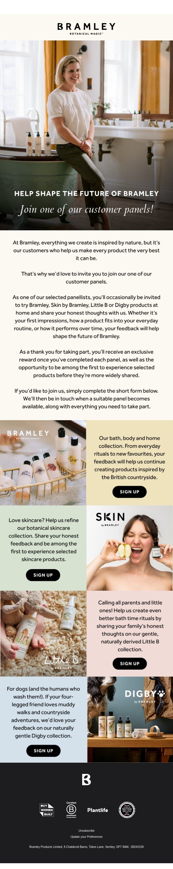 Join one of our customer panels 💚 email from Bramley screenshot