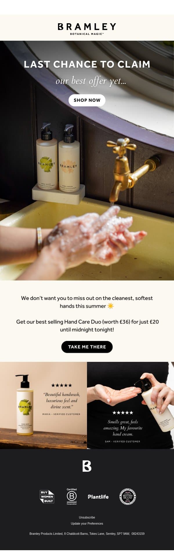 Last chance to claim our best offer yet 🕛 email from Bramley screenshot