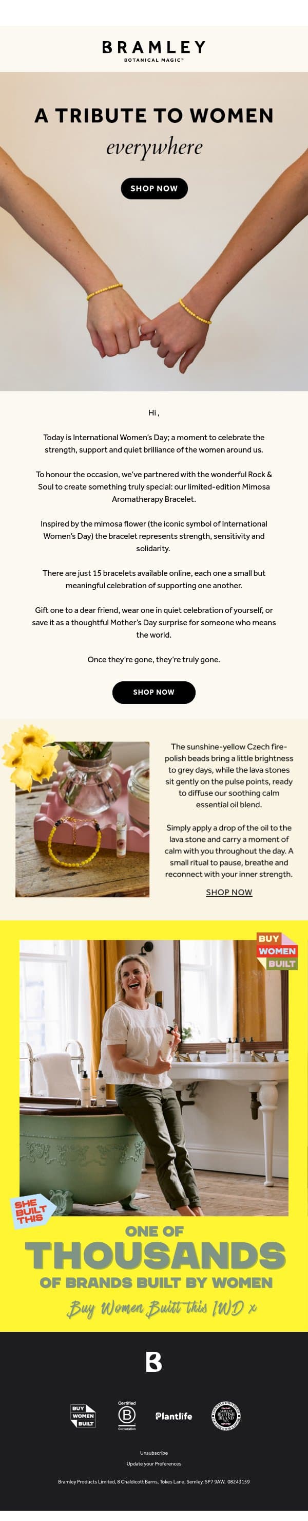 NEW: Limited Edition Rock & Soul Mimosa Bracelet email from Bramley screenshot