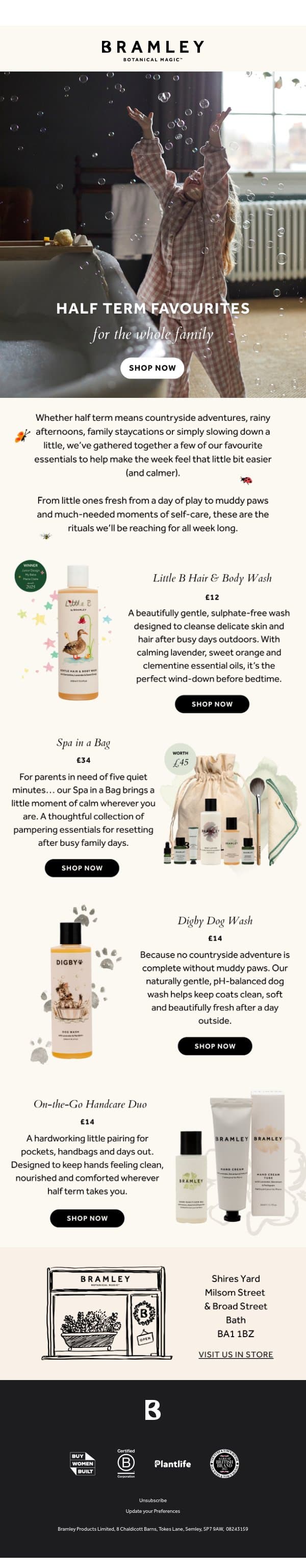 Our Half Term Favourites 💛 email from Bramley screenshot