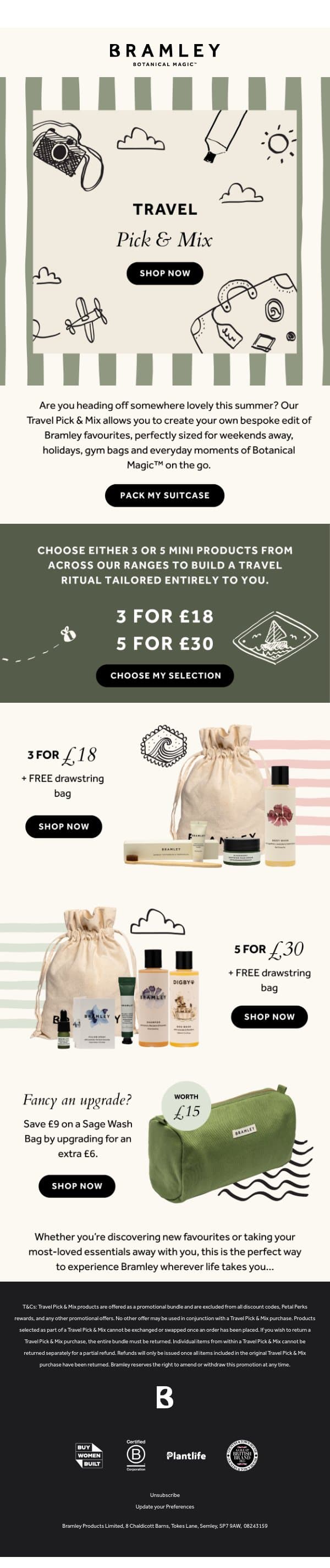 Introducing our NEW Travel Pick & Mix ✈️ email from Bramley screenshot